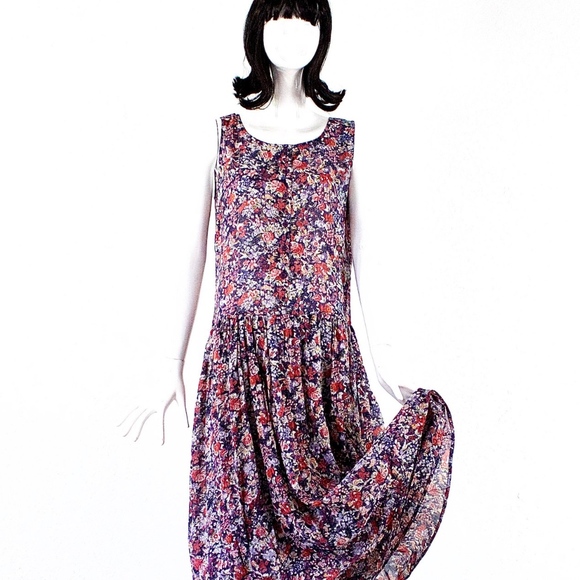 VTG 80's ZASHI India Sheer Floral Print Dress - Picture 2 of 6